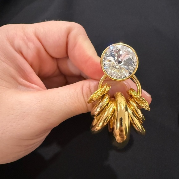 Vintage Gold and Crystal Loop Cluster Earrings - Picture 3 of 6